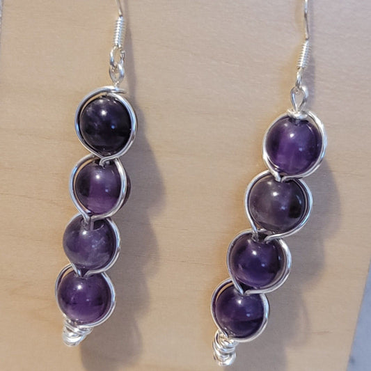Handmade Amethyst Bead Earrings – Silver Wire Wrapped Dangle Jewelry