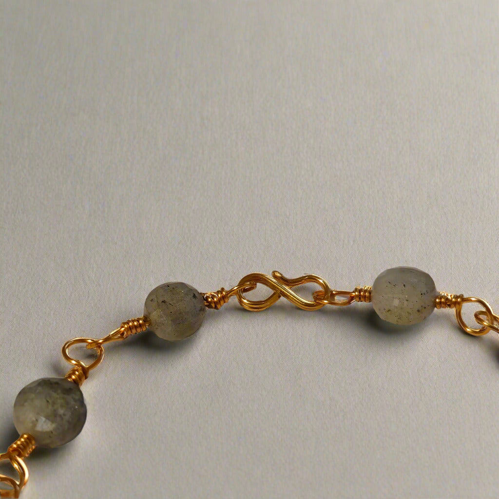 Handmade Labradorite Bronze Wire Wrapped Chain Bracelet Natural Gemstone Jewelry