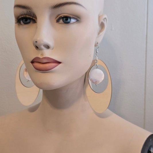 Chunky Oversized Oval Wooden Shell Dangle Earrings