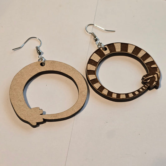 Laser Cut Snake Hoop Earrings – Wooden Ouroboros Design