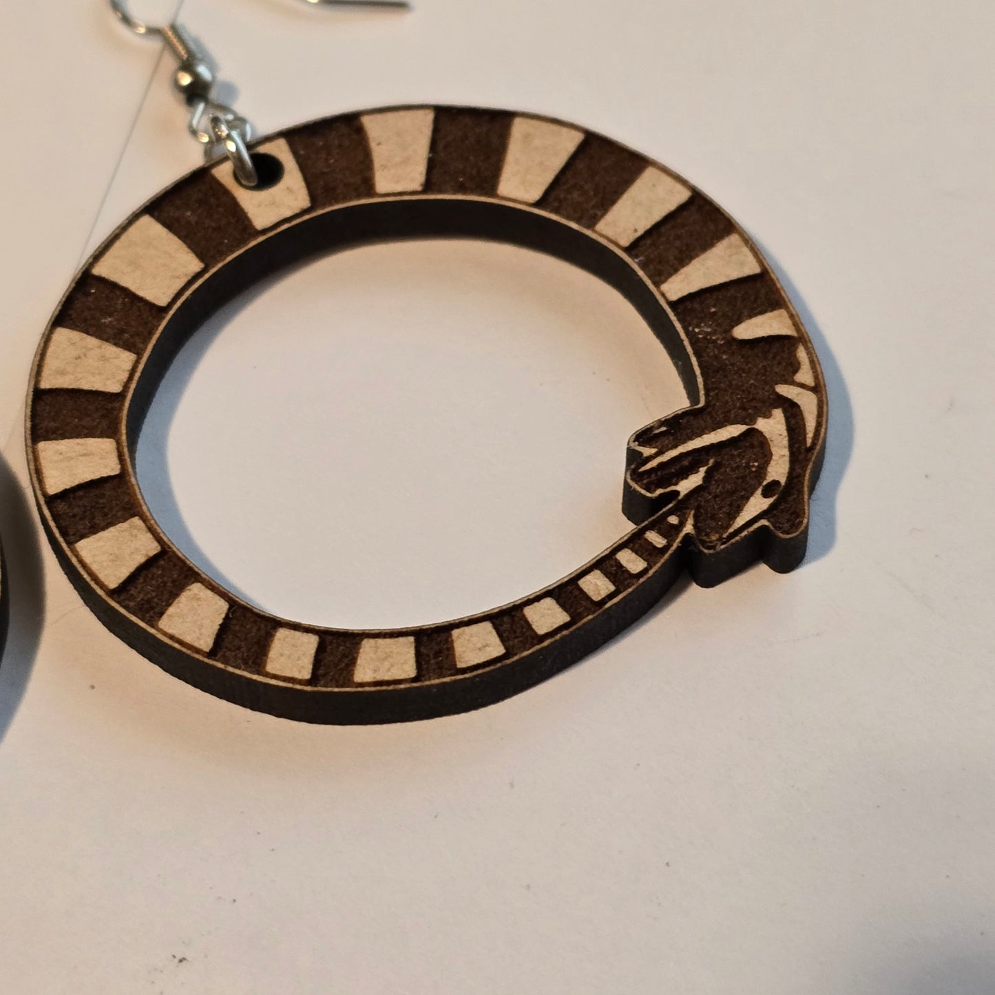 Laser Cut Snake Hoop Earrings – Wooden Ouroboros Design