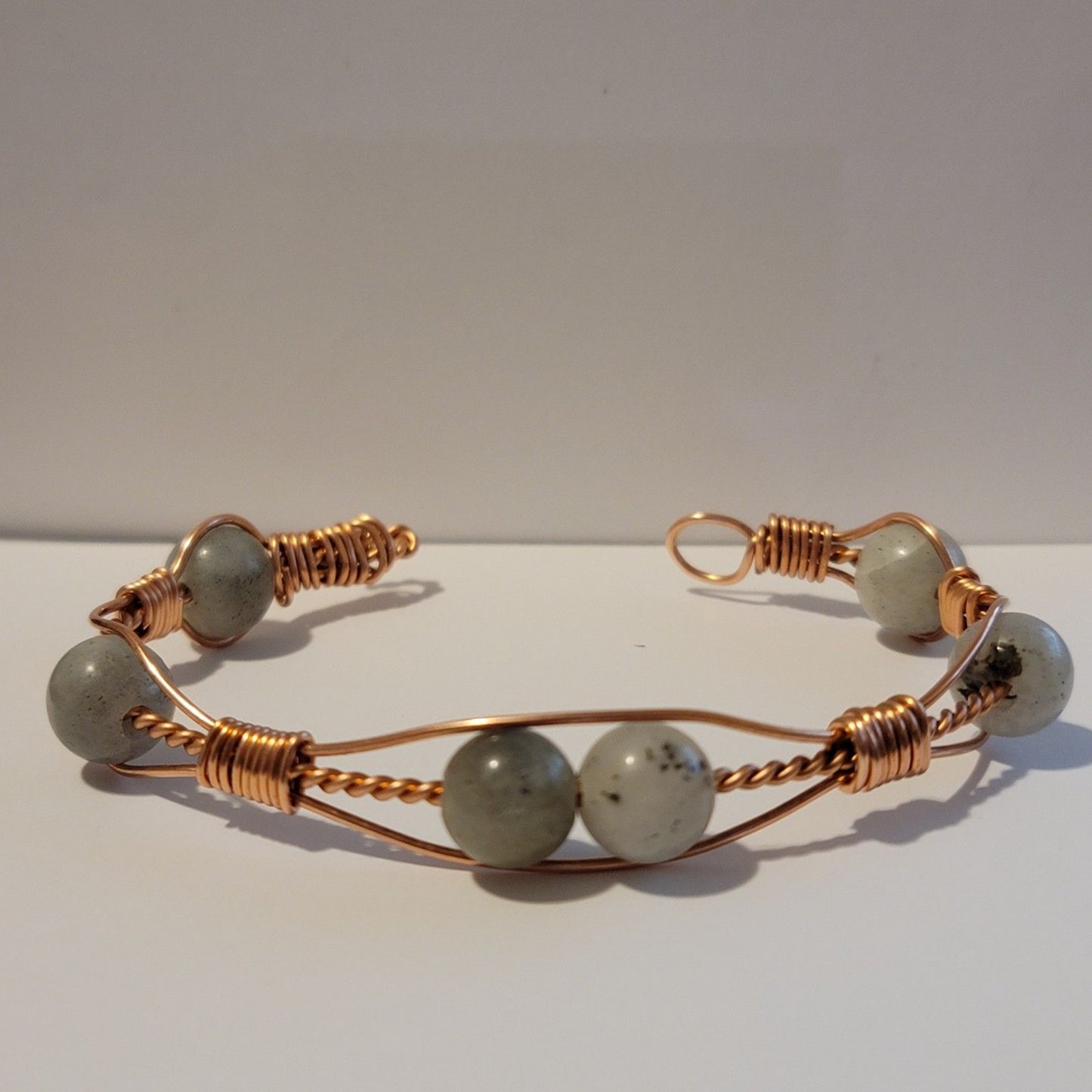 Handmade Wire Wrapped Copper Labradorite Cuff Bracelet – Natural Stone