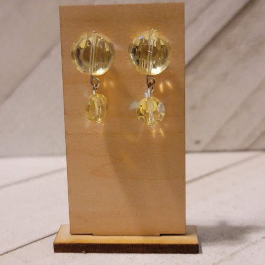 Yellow Aurora Borealis Drop Earrings • Vintage Faceted Bead Dangle Jewelry