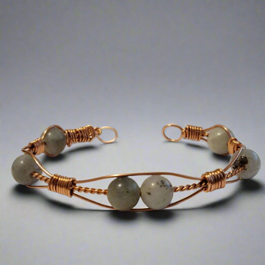 Handmade Wire Wrapped Copper Labradorite Cuff Bracelet – Natural Stone