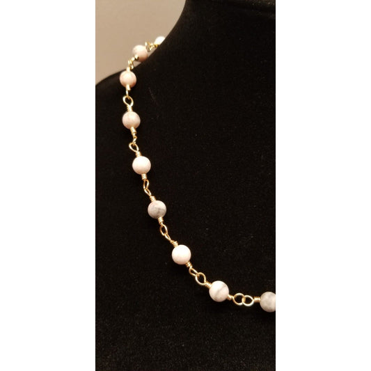 Handmade Agate Bead Chain Necklace – Gold Tone Wire Wrapped Natural Stone