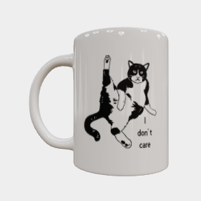 15 oz “I Don’t Care” Funny Cat Mug – Handmade Sublimation Coffee Cup