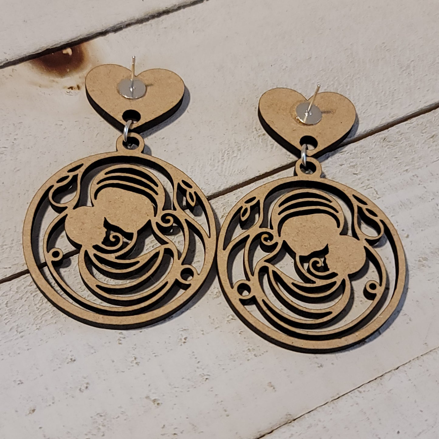 Handmade Wooden “Mom” Dangle Earrings – Mother and Child Design