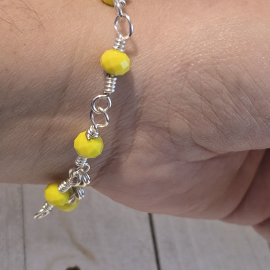 Handmade Yellow Bead Silver Tone Chain Bracelet – Bright & Modern Jewelry