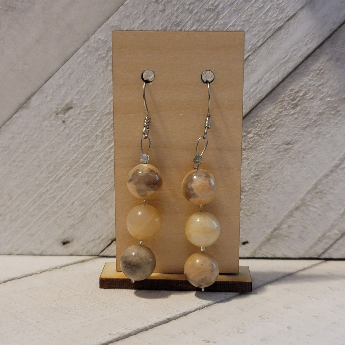 Handmade Moonstone Bead Dangle Earrings – Natural Gemstone Jewelry