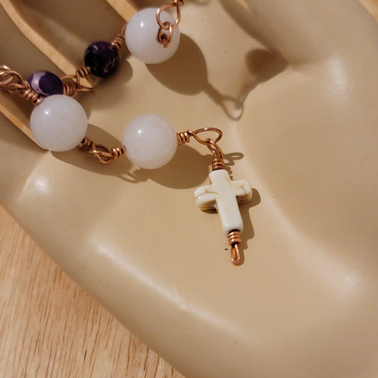 Handmade Quartz Jasper Howlite Copper Rosary Bracelet