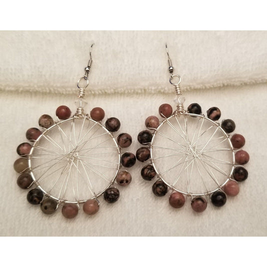Handmade Jasper Bead Heart Earrings – 2" Drop Dangle Jewelry