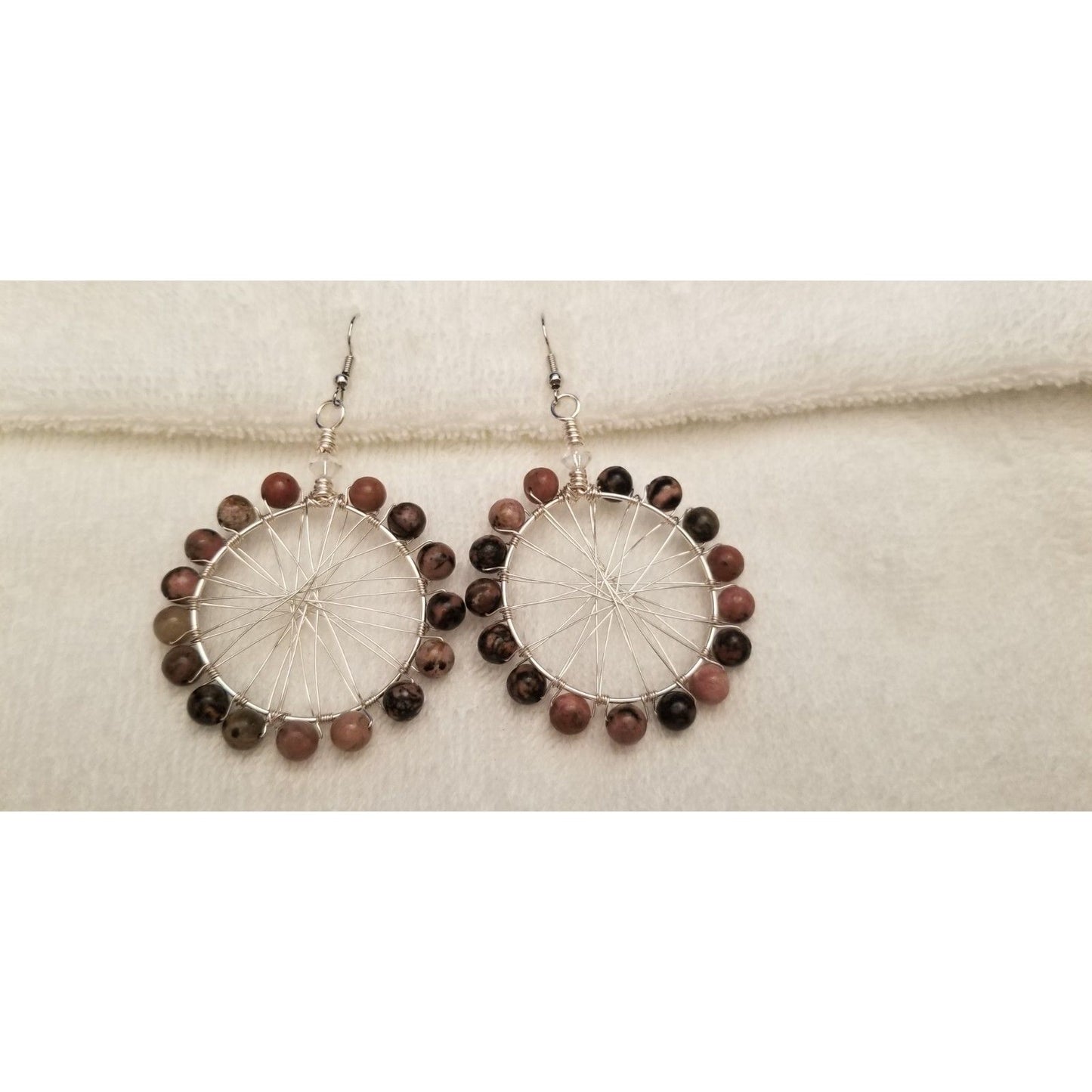 Handmade Jasper Bead Heart Earrings – 2" Drop Dangle Jewelry