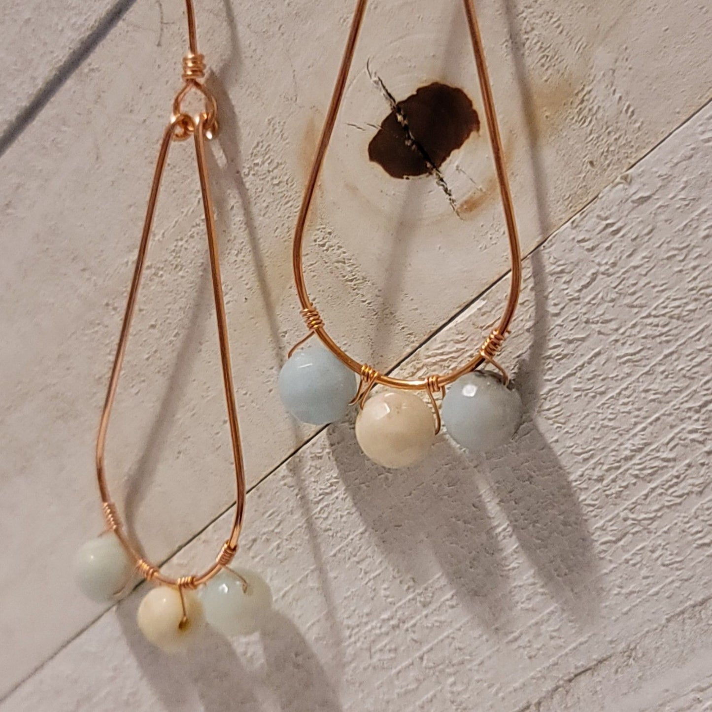 Handmade Copper Tear Drop Amazonite Earrings Natural Gemstone Dangle Jewelry