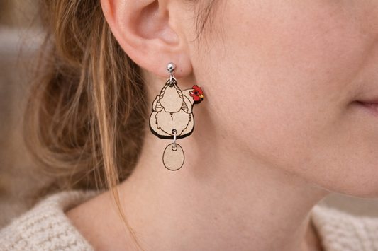 Handmade Chicken Butt Hen & Egg Dangle Earrings – Farmhouse Humor Gift