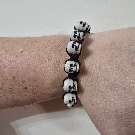 Handmade Skull Bead Bracelet | Gothic Black Cord | Unisex Statement Jewelry