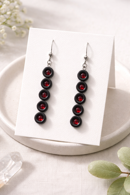 Hematite & Crystal Drop Earrings | Minimal Grey Stone Jewelry