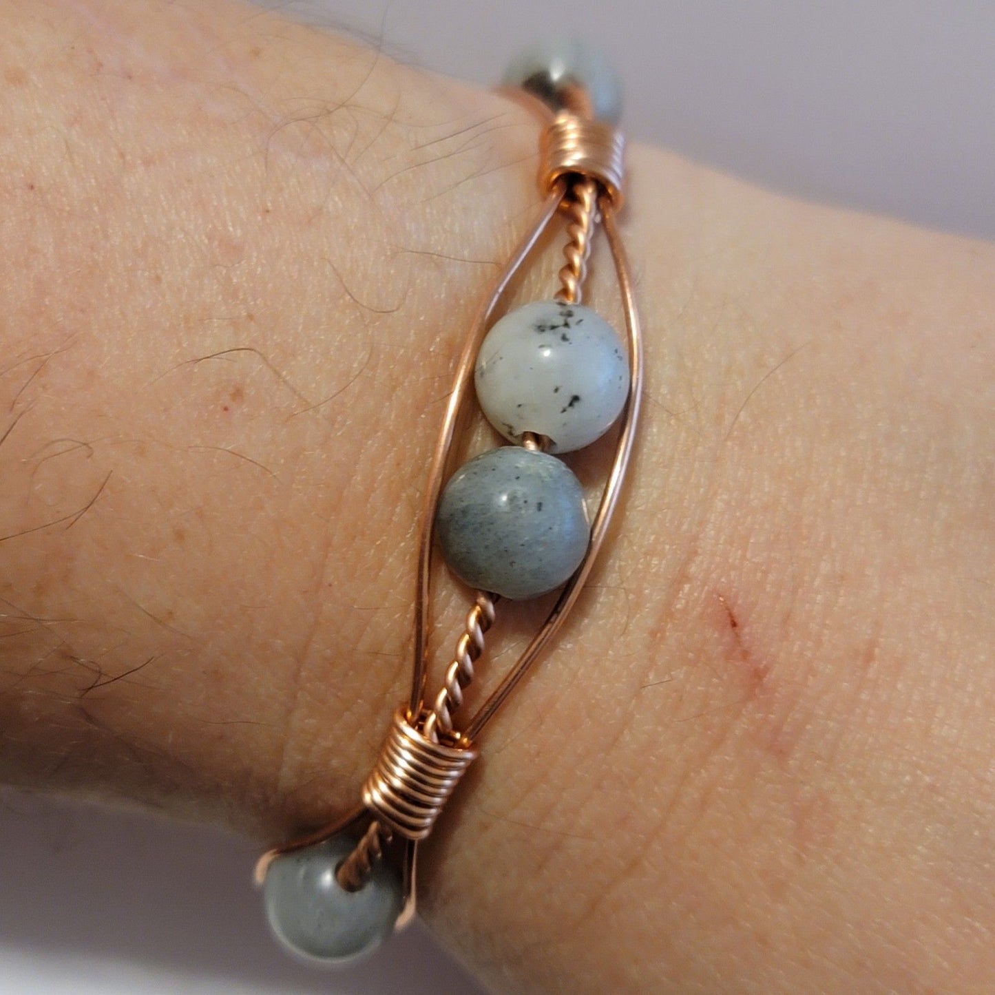 Handmade Wire Wrapped Copper Labradorite Cuff Bracelet – Natural Stone