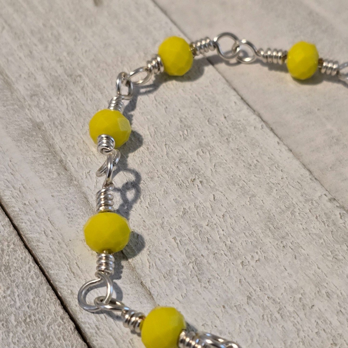 Handmade Yellow Bead Silver Tone Chain Bracelet – Bright & Modern Jewelry