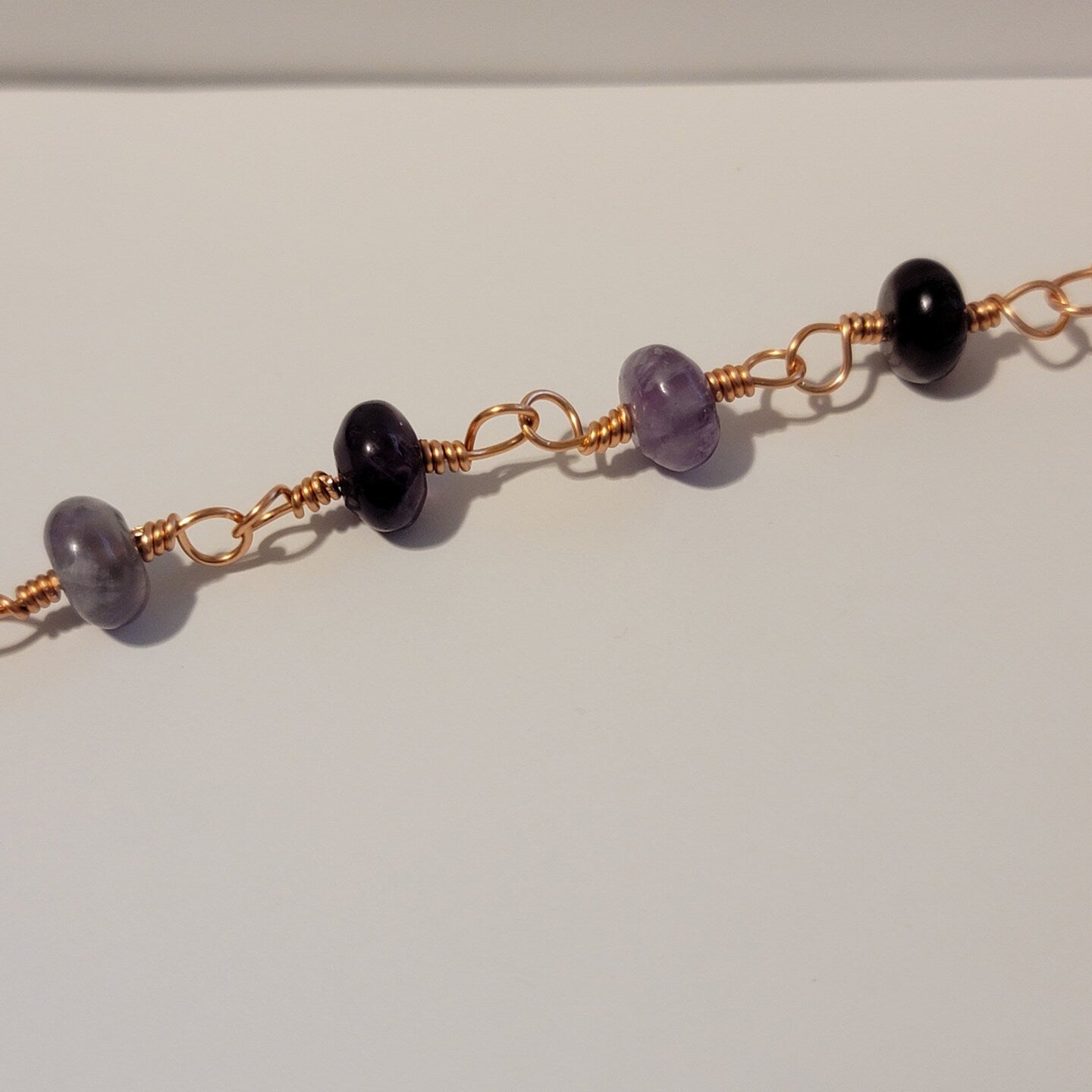 Handmade Amethyst Copper Chain Bracelet – Wire Wrapped Purple Gemstones