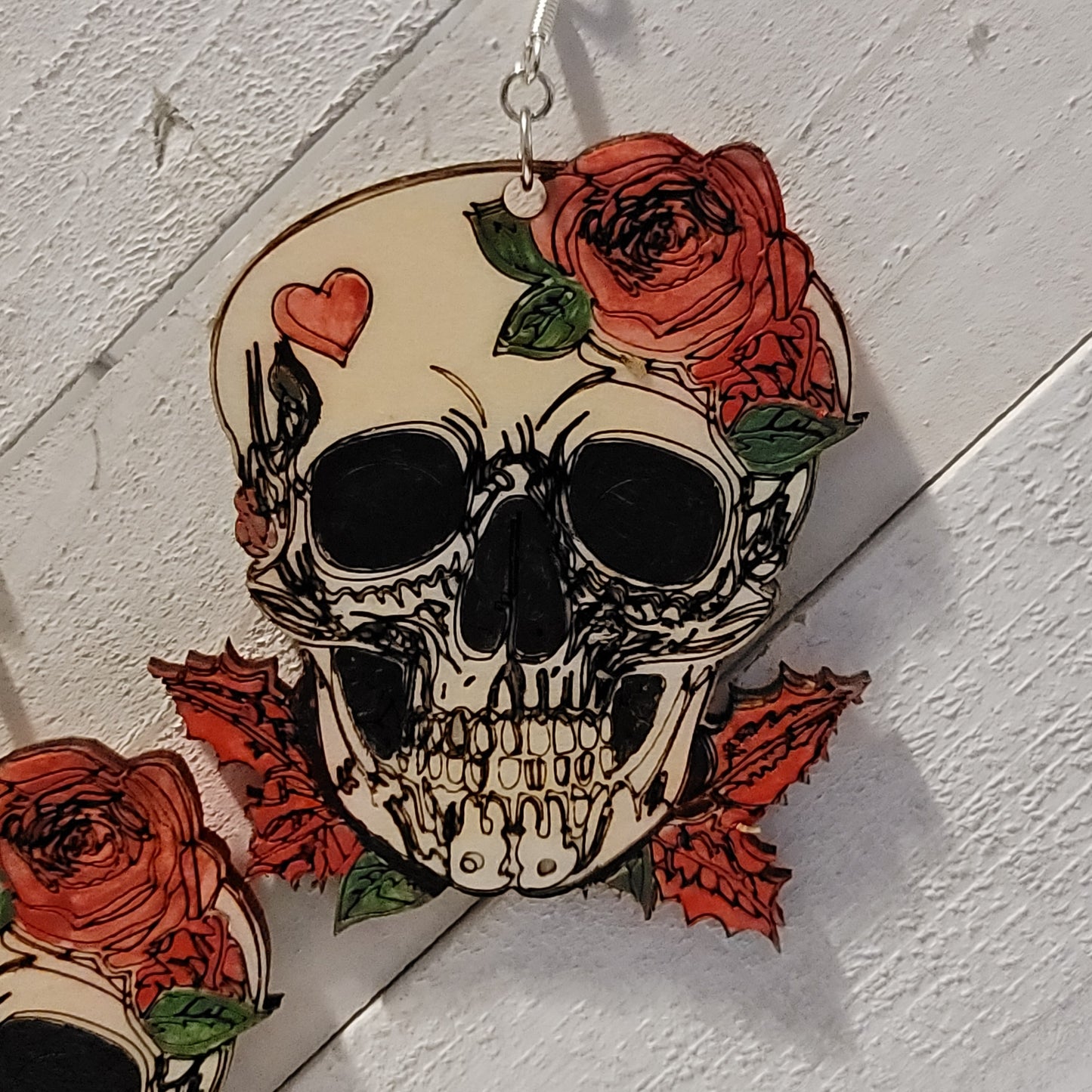 Large Skull Earrings with Roses & Heart – Laser Cut Statement Jewelry