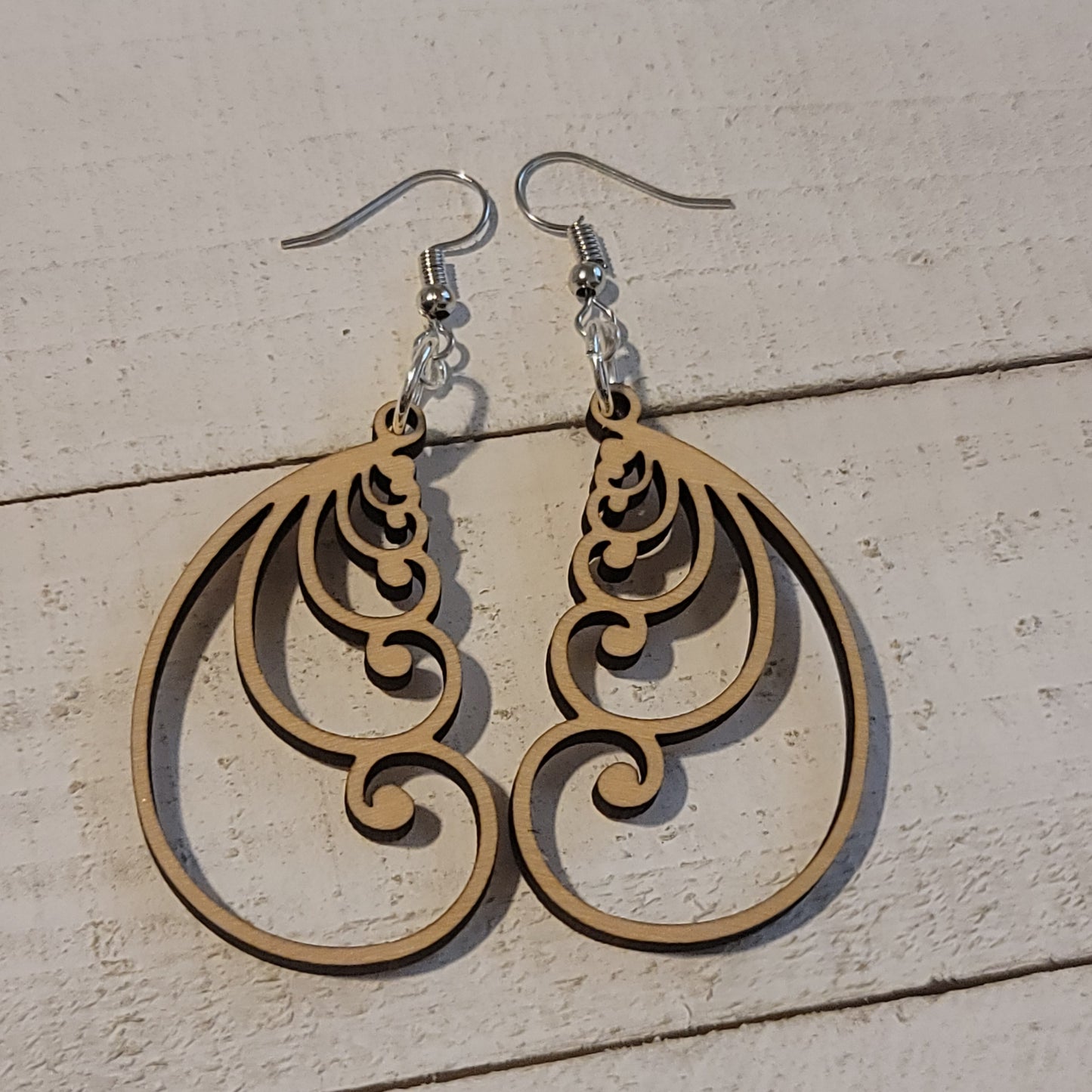 Handmade Fibonacci Spiral Dangle Earrings – Lightweight Wooden Statement Jewelry