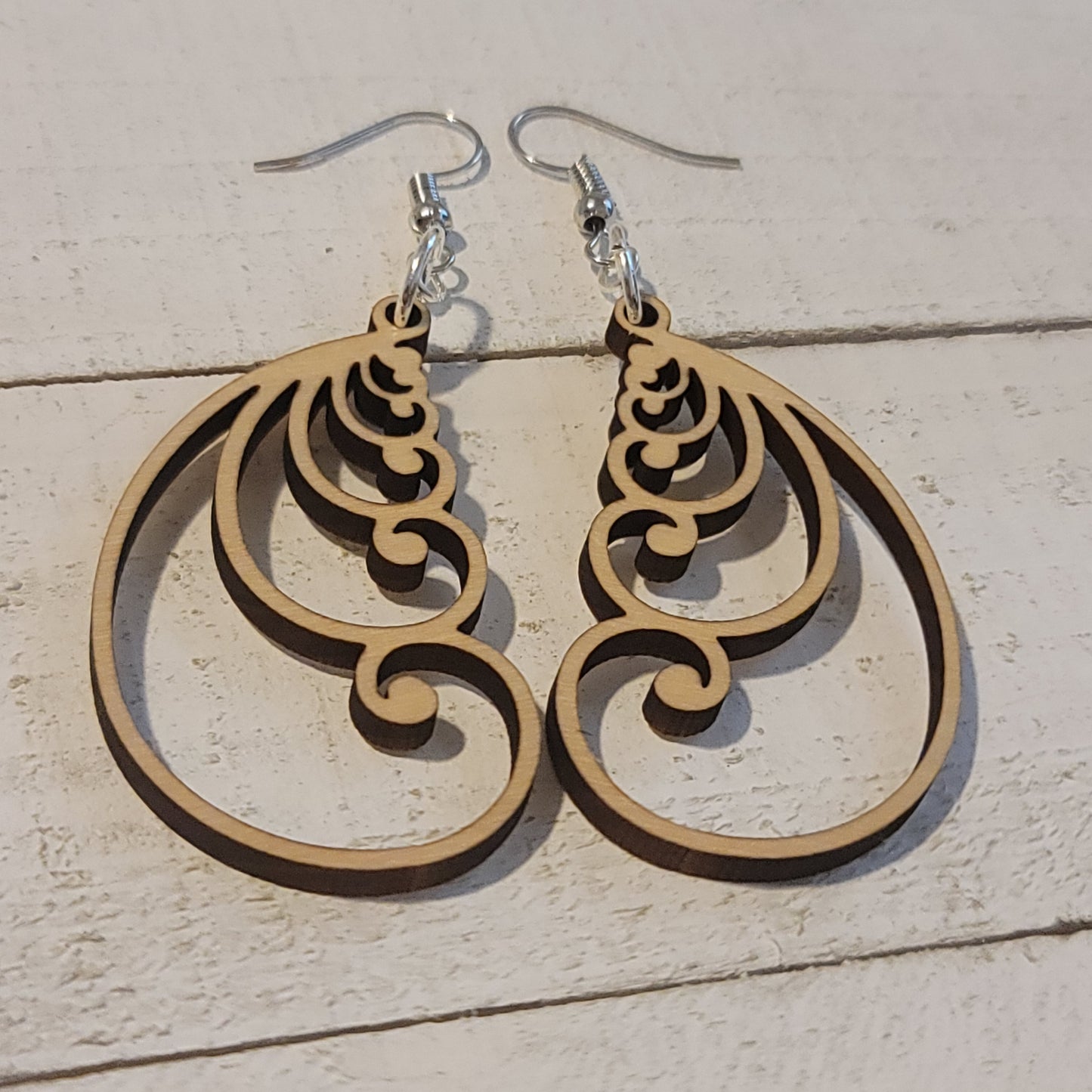 Handmade Fibonacci Spiral Dangle Earrings – Lightweight Wooden Statement Jewelry