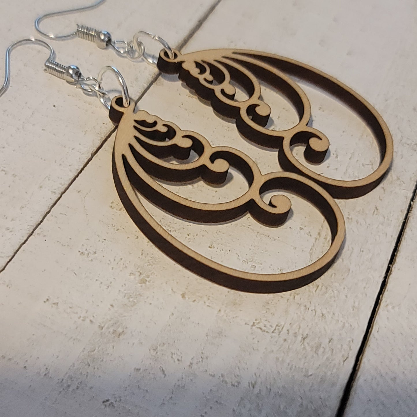 Handmade Fibonacci Spiral Dangle Earrings – Lightweight Wooden Statement Jewelry