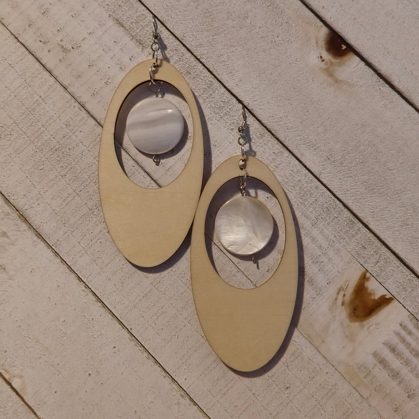 Chunky Oversized Oval Wooden Shell Dangle Earrings