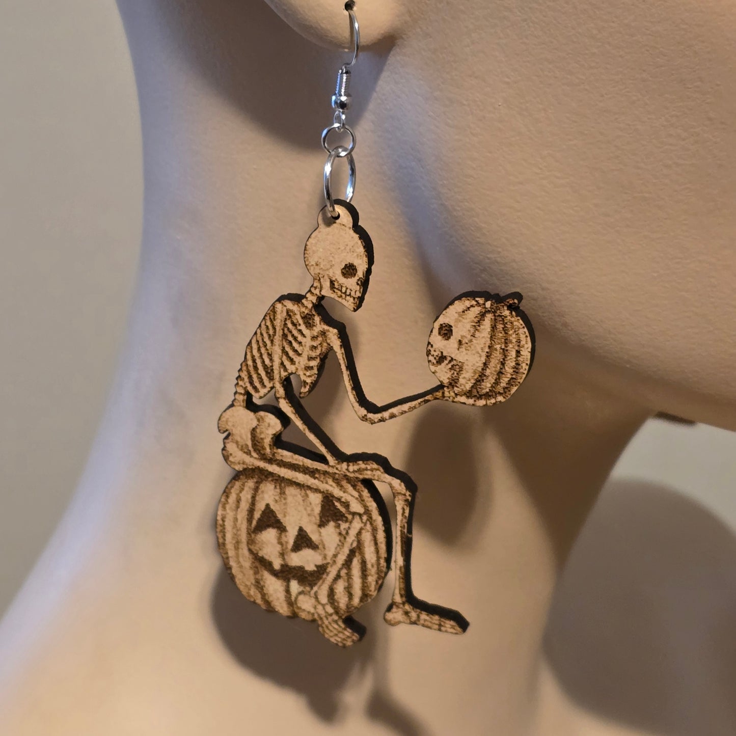Handmade Laser Cut Skeleton Halloween Earrings – Spooky Pumpkin Jack-O’-Lantern Design