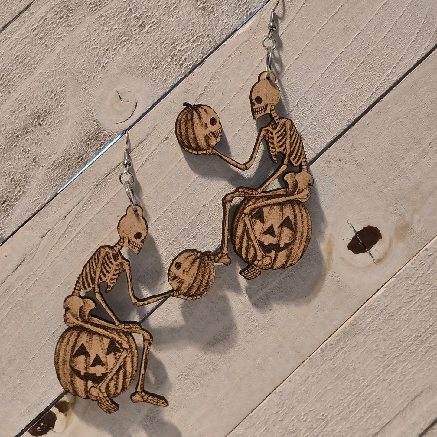 Handmade Laser Cut Skeleton Halloween Earrings – Spooky Pumpkin Jack-O’-Lantern Design