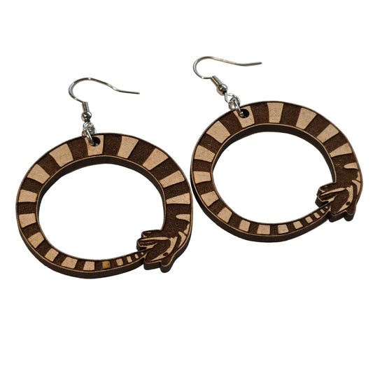 Laser Cut Snake Hoop Earrings – Wooden Ouroboros Design