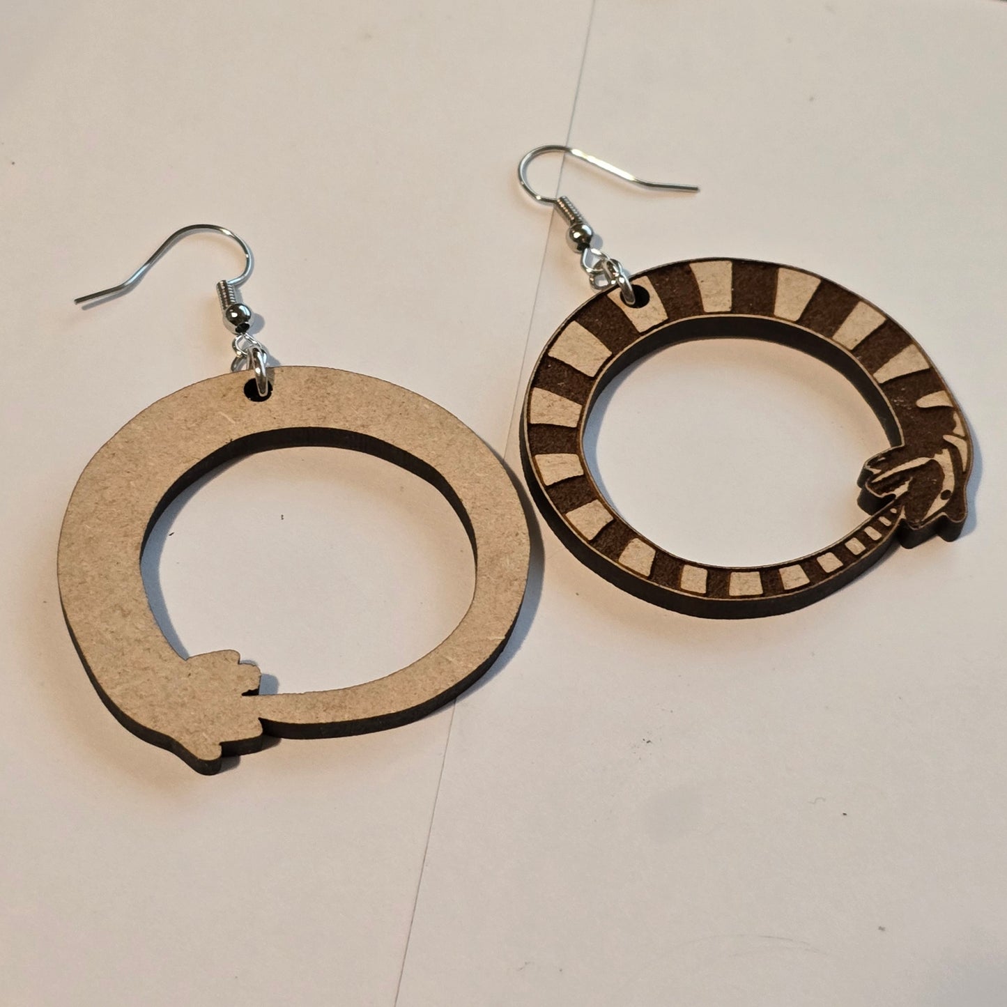 Laser Cut Snake Hoop Earrings – Wooden Ouroboros Design