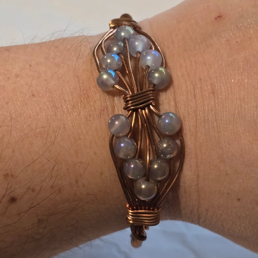 Handmade Copper Wire Wrapped Bracelet with labradorite Beads | Adjustable