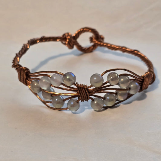 Handmade Copper Wire Wrapped Bracelet with labradorite Beads | Adjustable