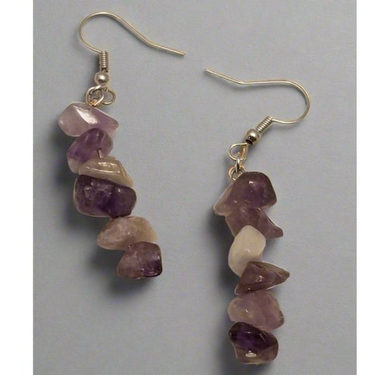 Handmade Amethyst Chip Dangle Earrings – Natural Gemstone Boho Jewelry