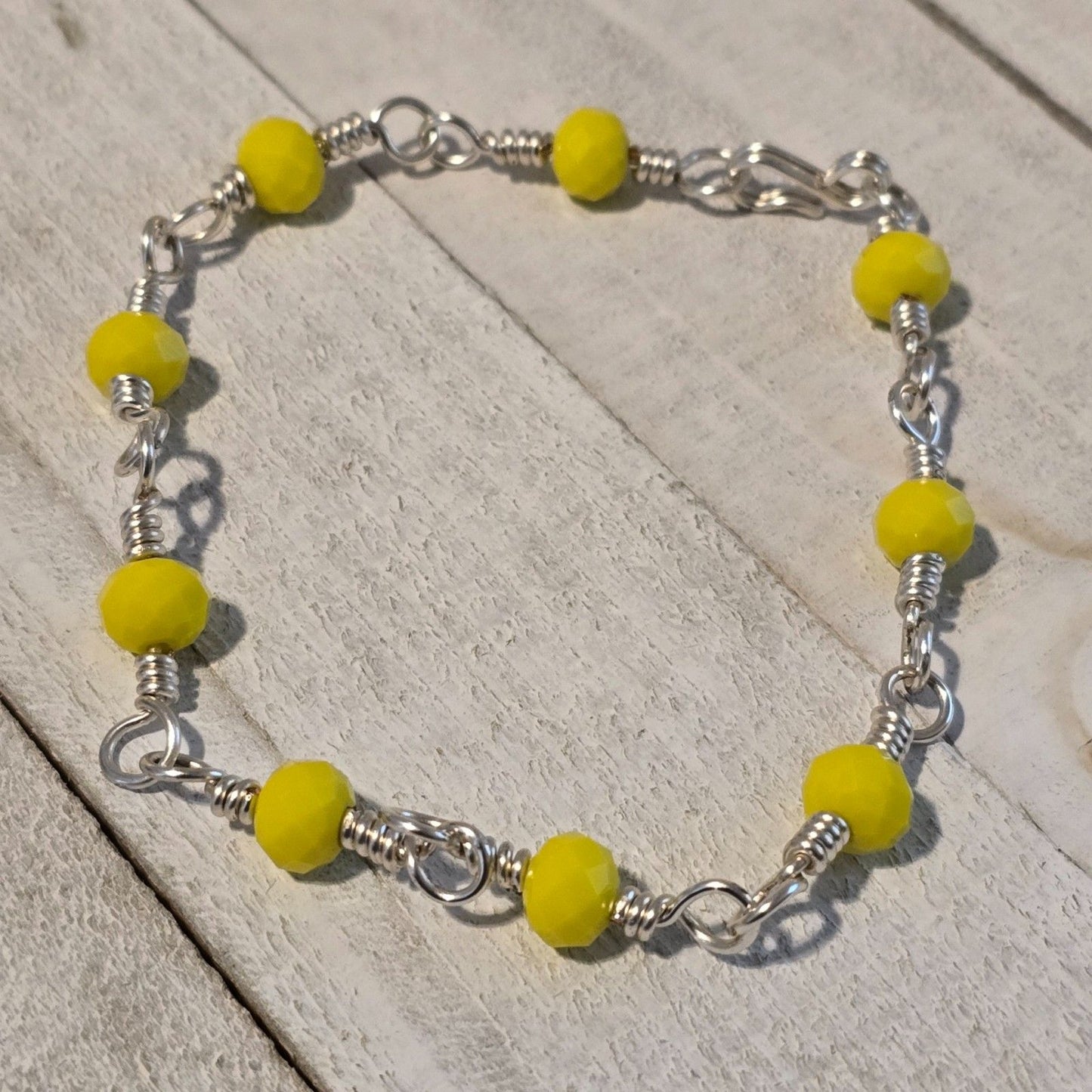 Handmade Yellow Bead Silver Tone Chain Bracelet – Bright & Modern Jewelry