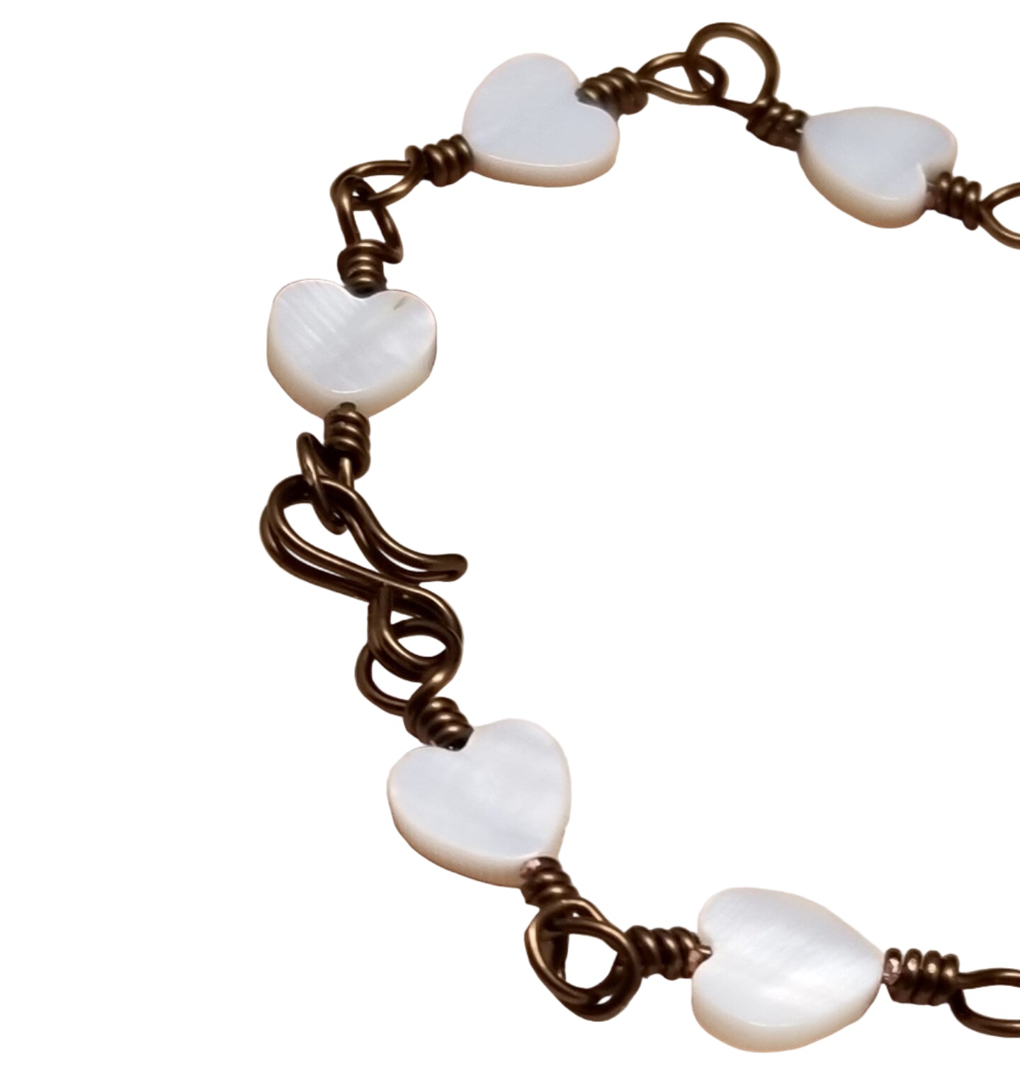 Mother of Pearl Heart Bracelet • Vintage Wire Wrapped Dainty Jewelry