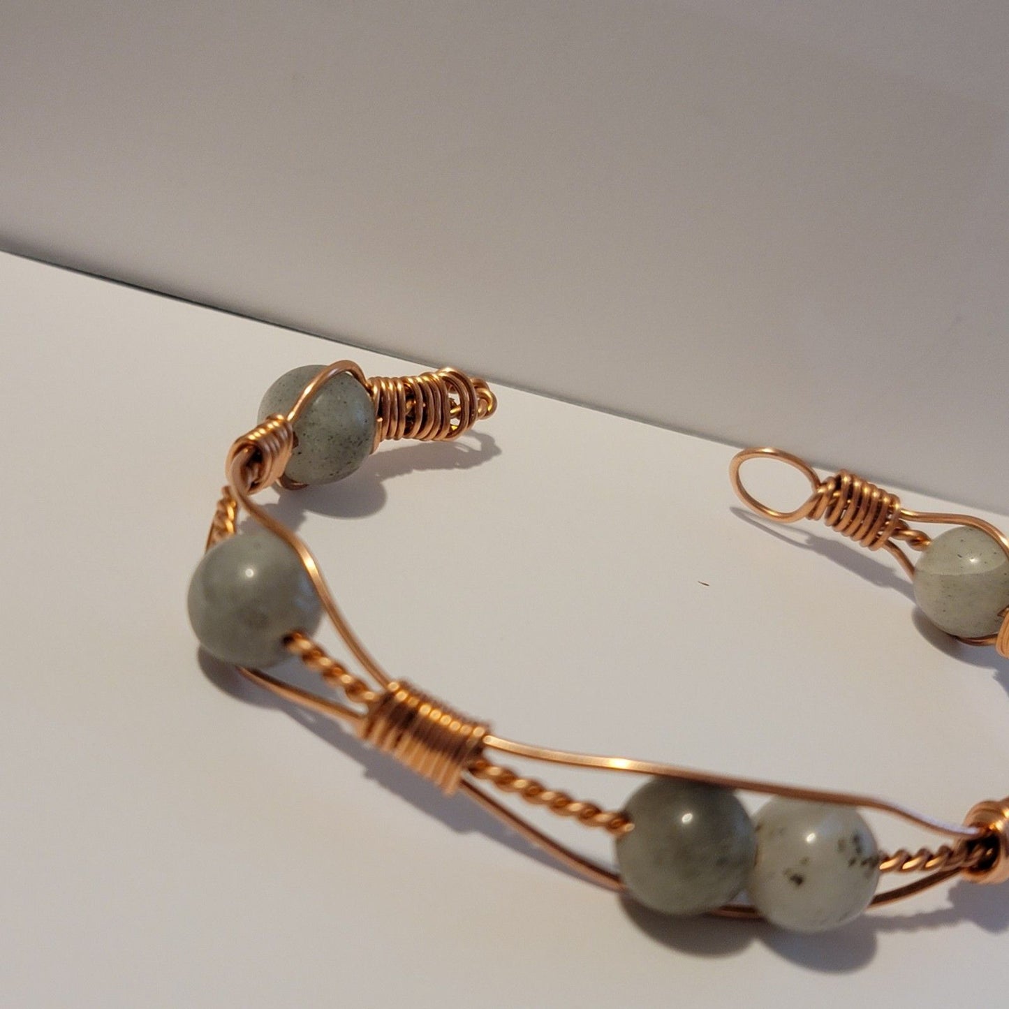 Handmade Wire Wrapped Copper Labradorite Cuff Bracelet – Natural Stone