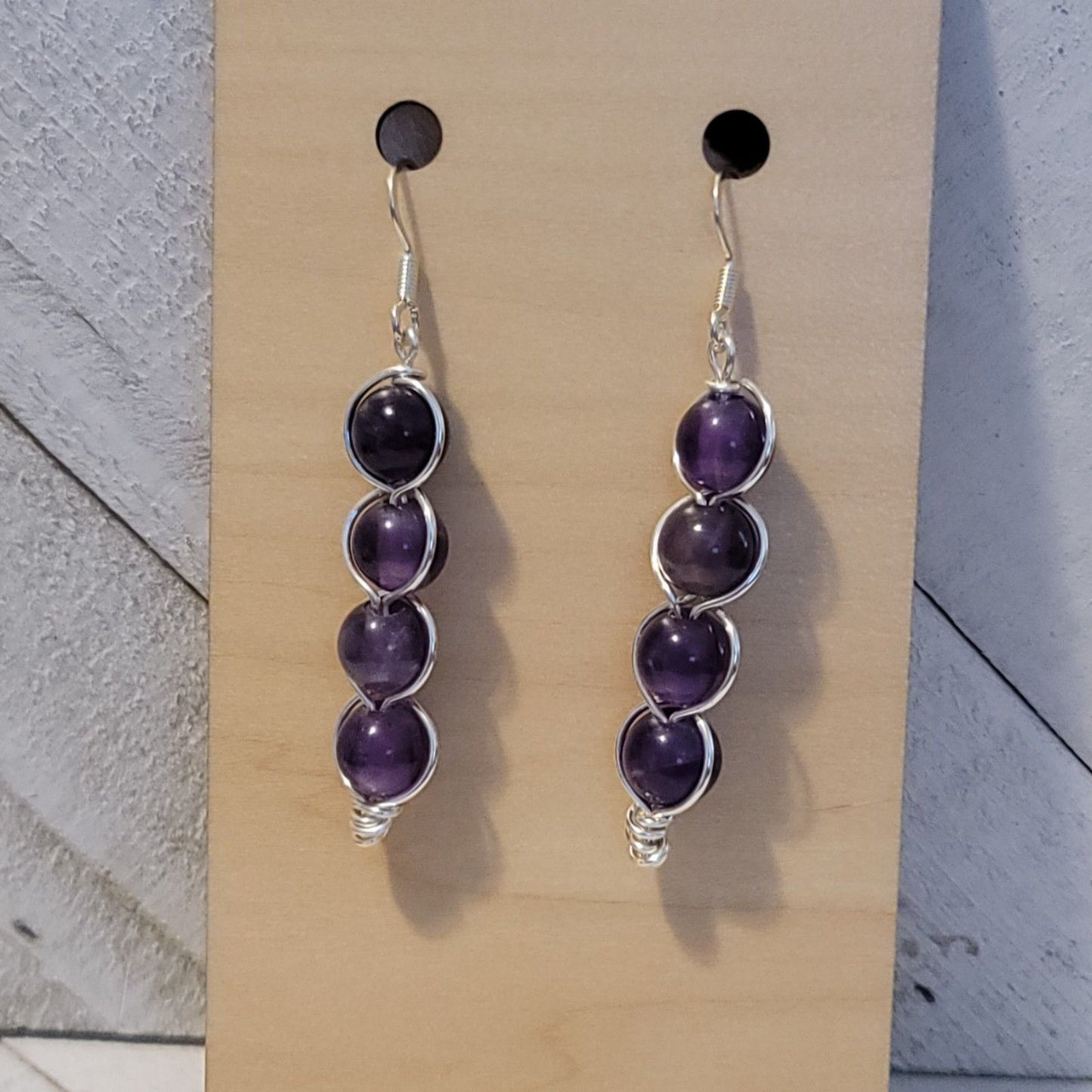 Handmade Amethyst Bead Earrings – Silver Wire Wrapped Dangle Jewelry