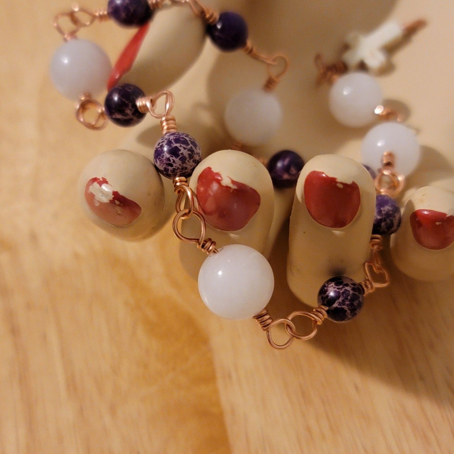 Handmade Quartz Jasper Howlite Copper Rosary Bracelet