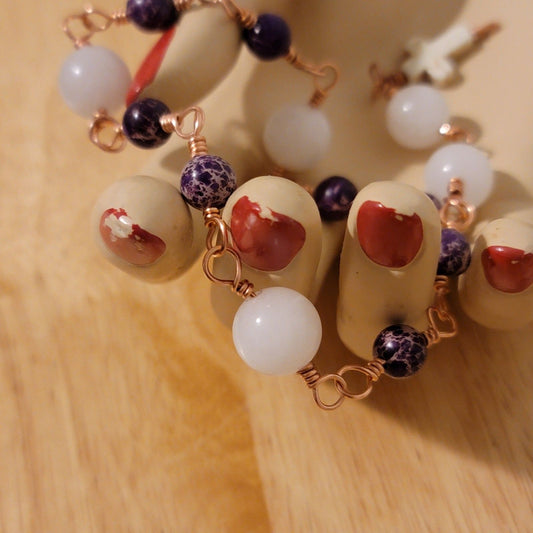 Handmade Quartz Jasper Howlite Copper Rosary Bracelet