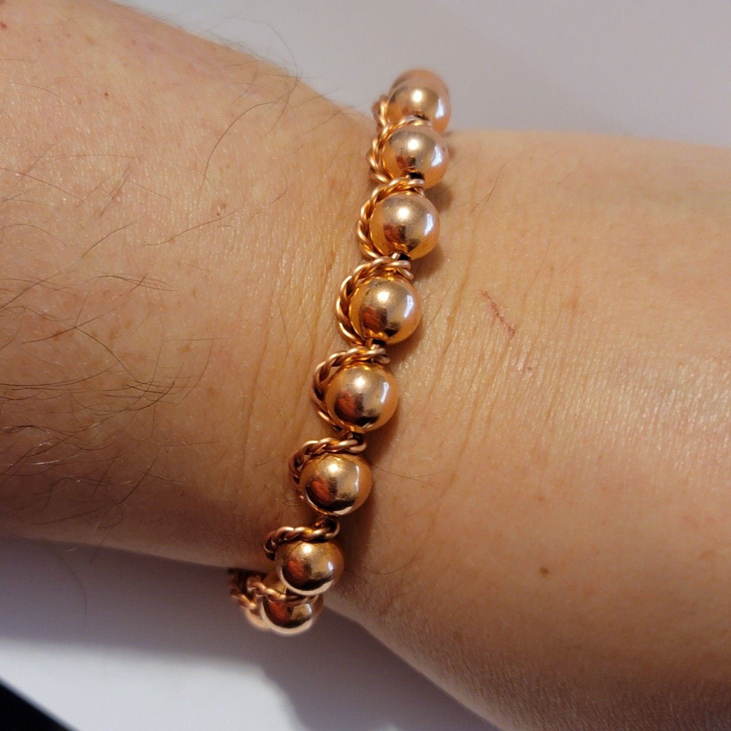 Handmade Twisted Copper Wire Bead Bracelet – Rustic Boho Jewelry