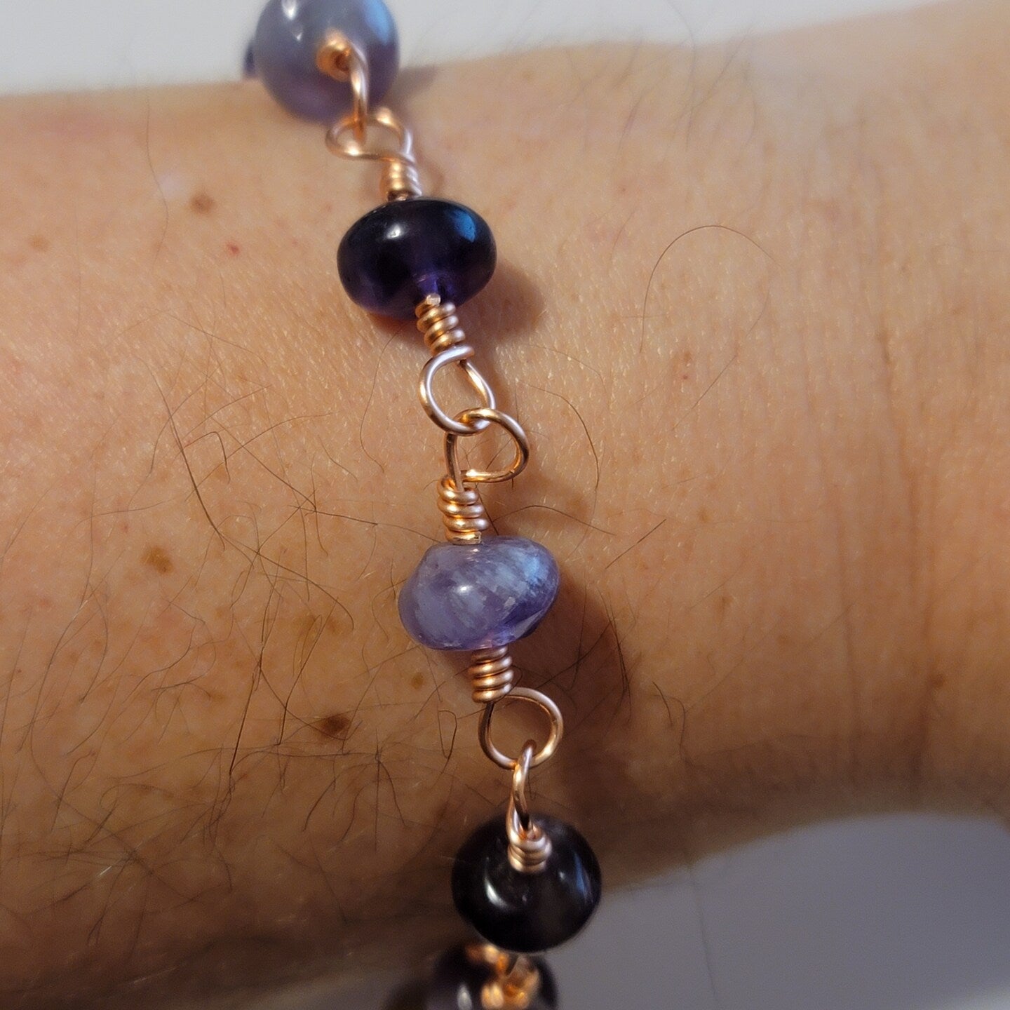 Handmade Amethyst Copper Chain Bracelet – Wire Wrapped Purple Gemstones