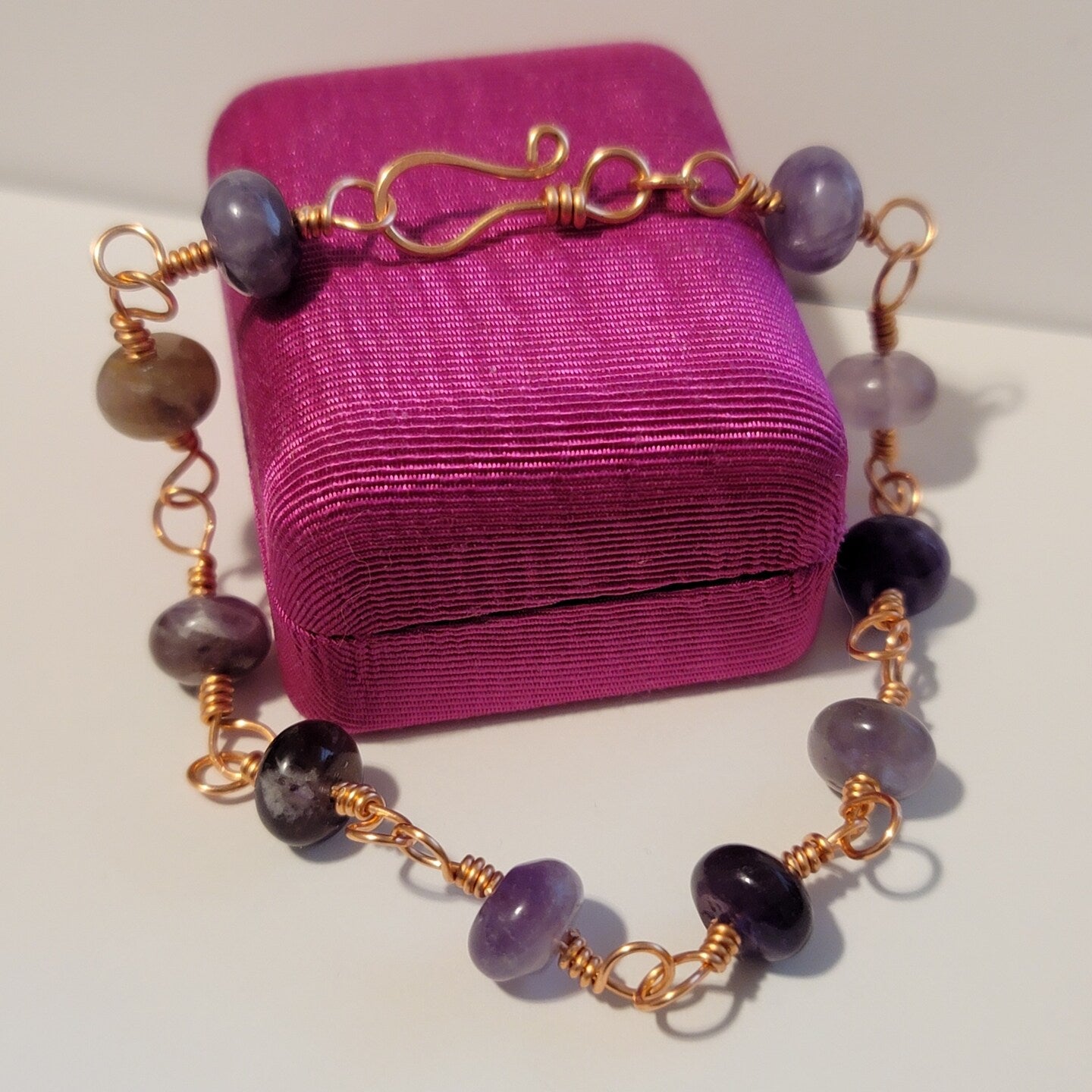 Handmade Amethyst Copper Chain Bracelet – Wire Wrapped Purple Gemstones