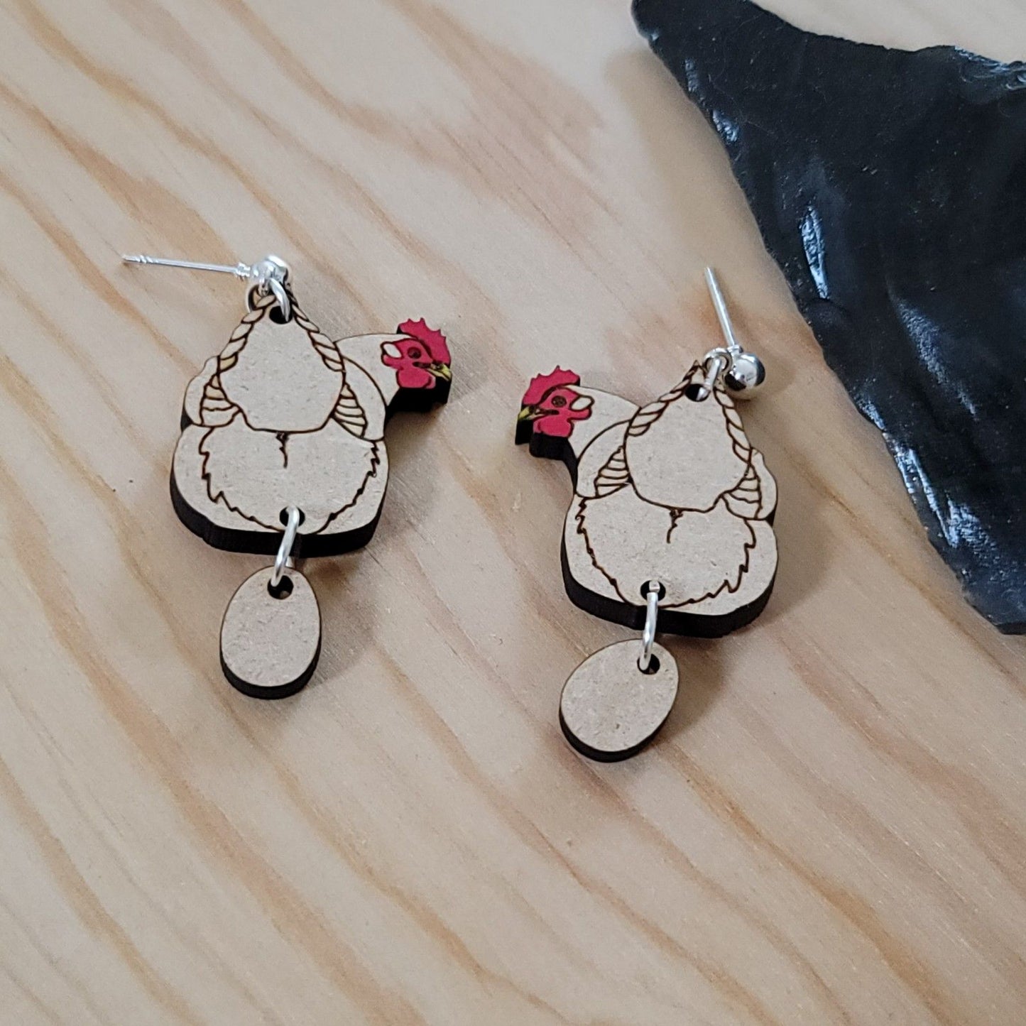 Handmade Chicken Butt Hen & Egg Dangle Earrings – Farmhouse Humor Gift