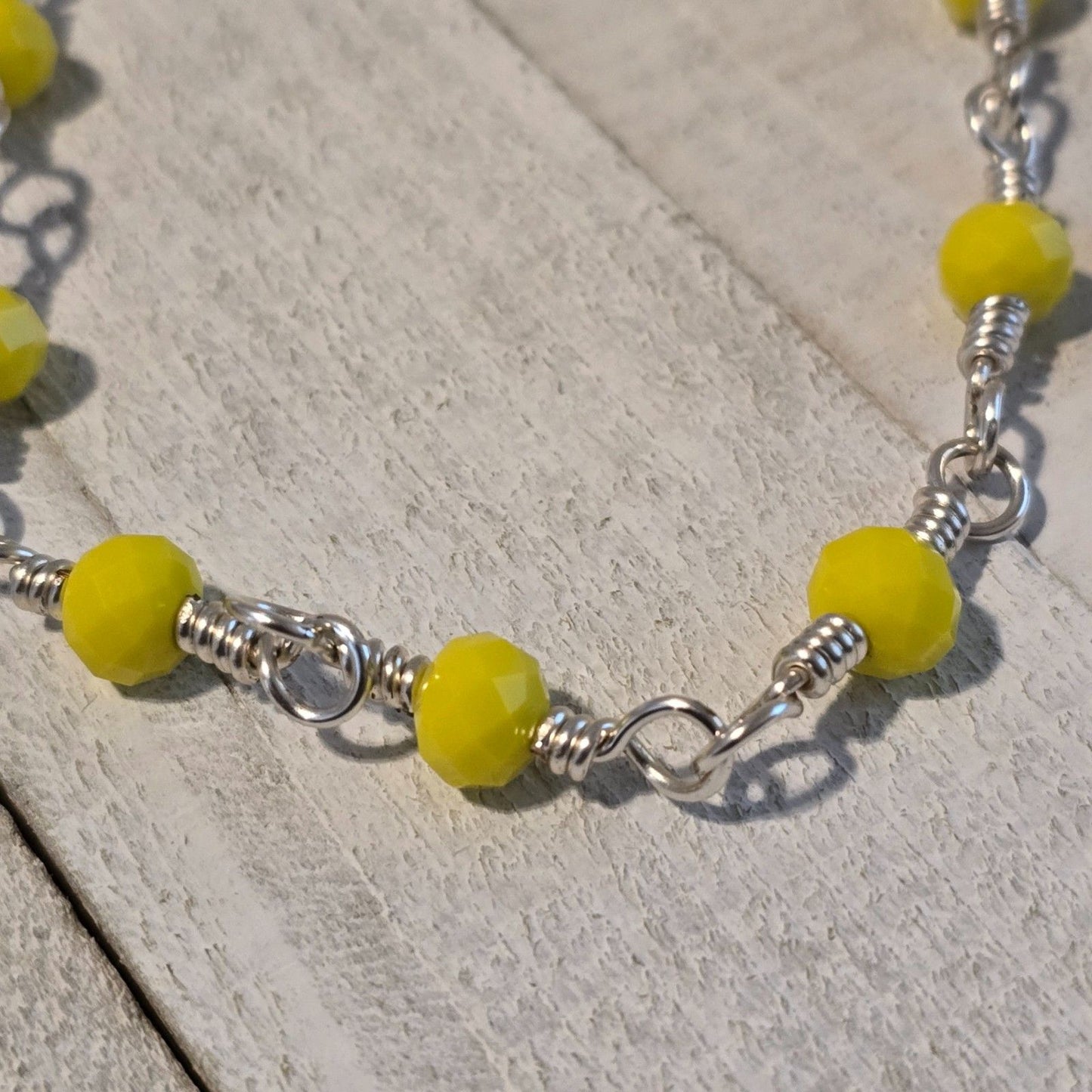 Handmade Yellow Bead Silver Tone Chain Bracelet – Bright & Modern Jewelry