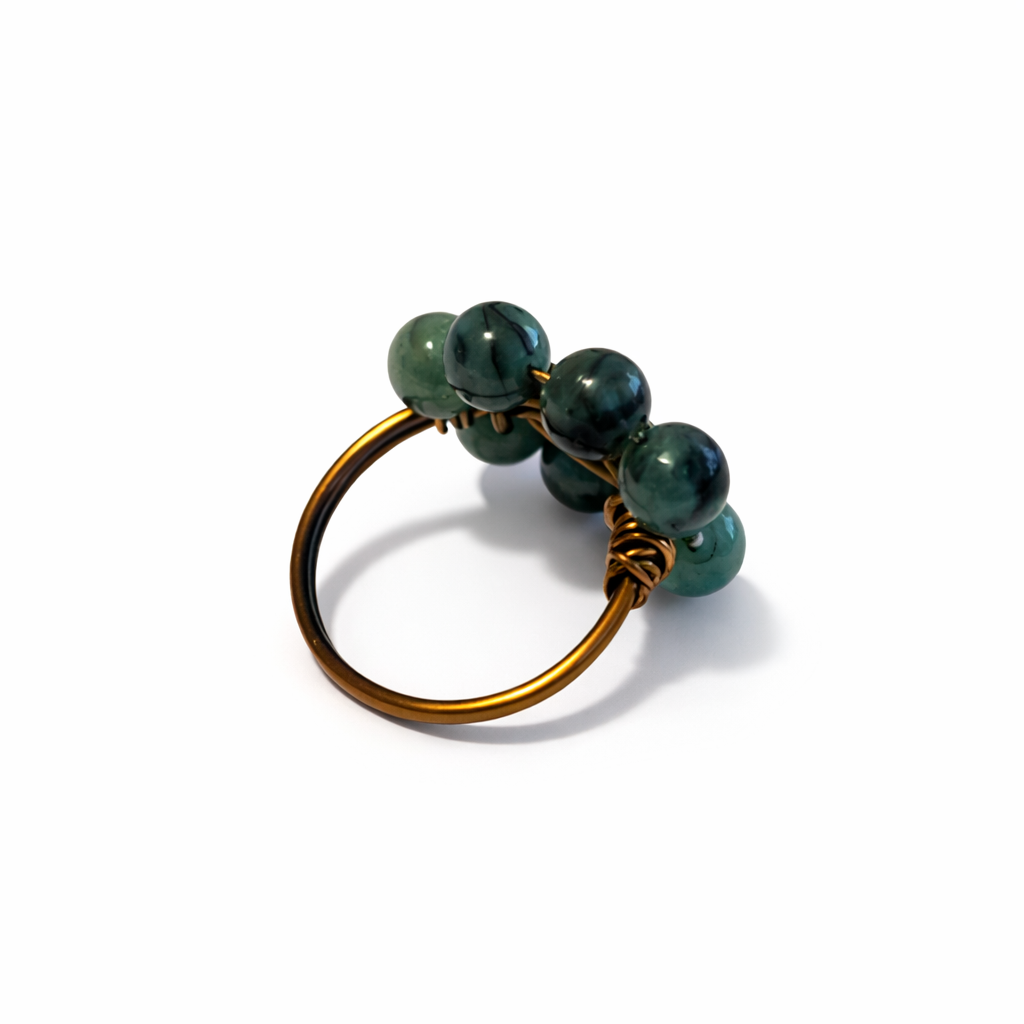 Handmade Copper Wire Wrapped Ring with Green Stone – Boho Adjustable Minimalist Jewelry Gift for Her