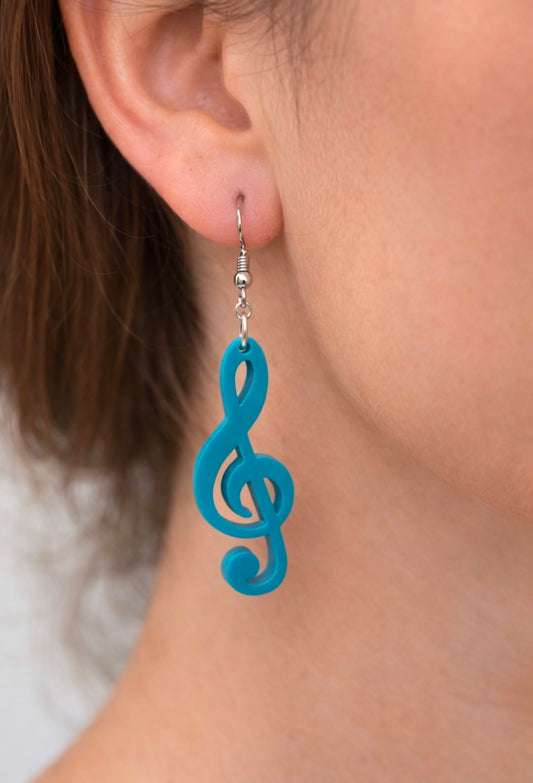 Blue Treble Clef Music Note Earrings | Handmade Dangle Music Jewelry