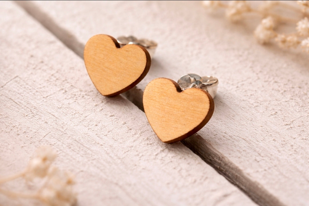 Sweetheart Wood Stud Earrings – Everyday Lightweight