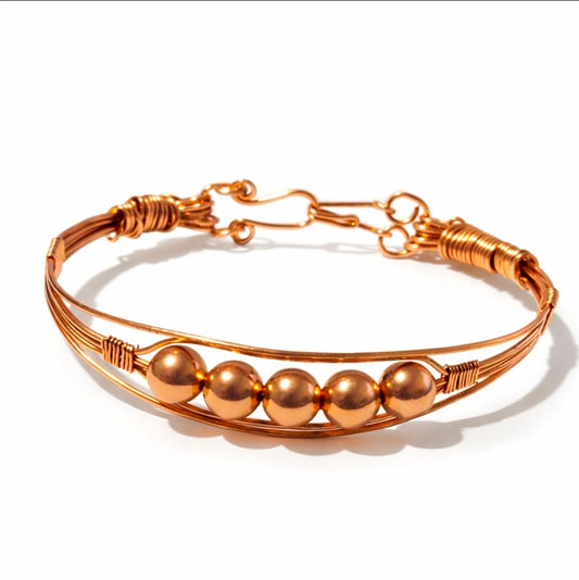 Handmade Copper Beaded Bracelet – Minimalist Wire Wrap Design